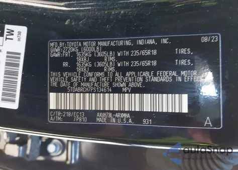 2023 Toyota Highlander Hybrid Xle Bronze z USA, uszkodzony, nr VIN 5TDABRCH7PS134614